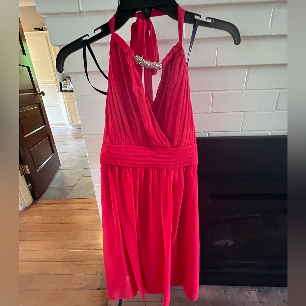 Laundry by Shelli Segal apple red chiffon cocktail chiffon halter dress size 2